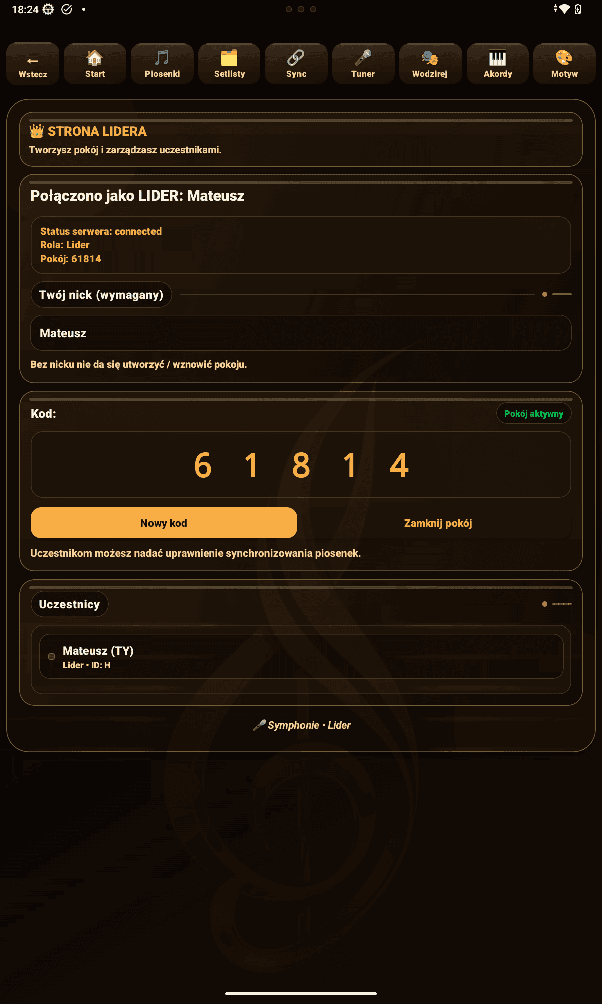 Symphonie panel lidera synchronizacji