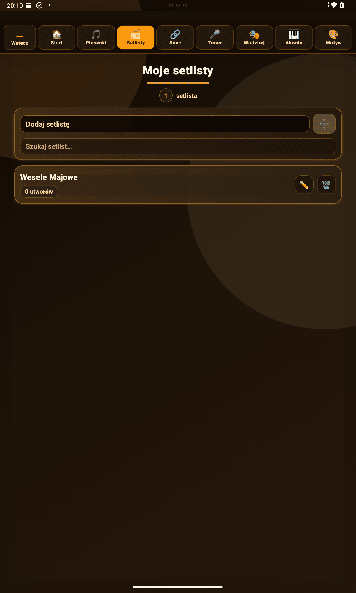 Symphonie – setlisty