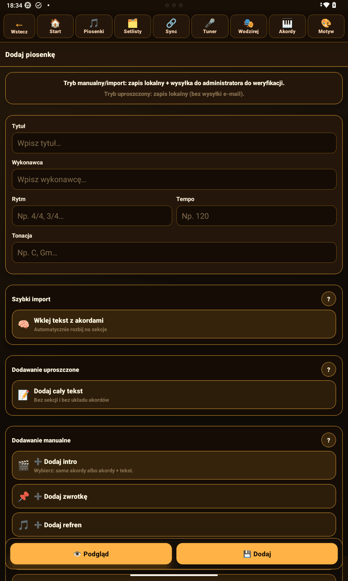 Symphonie — dodaj: wybór trybu