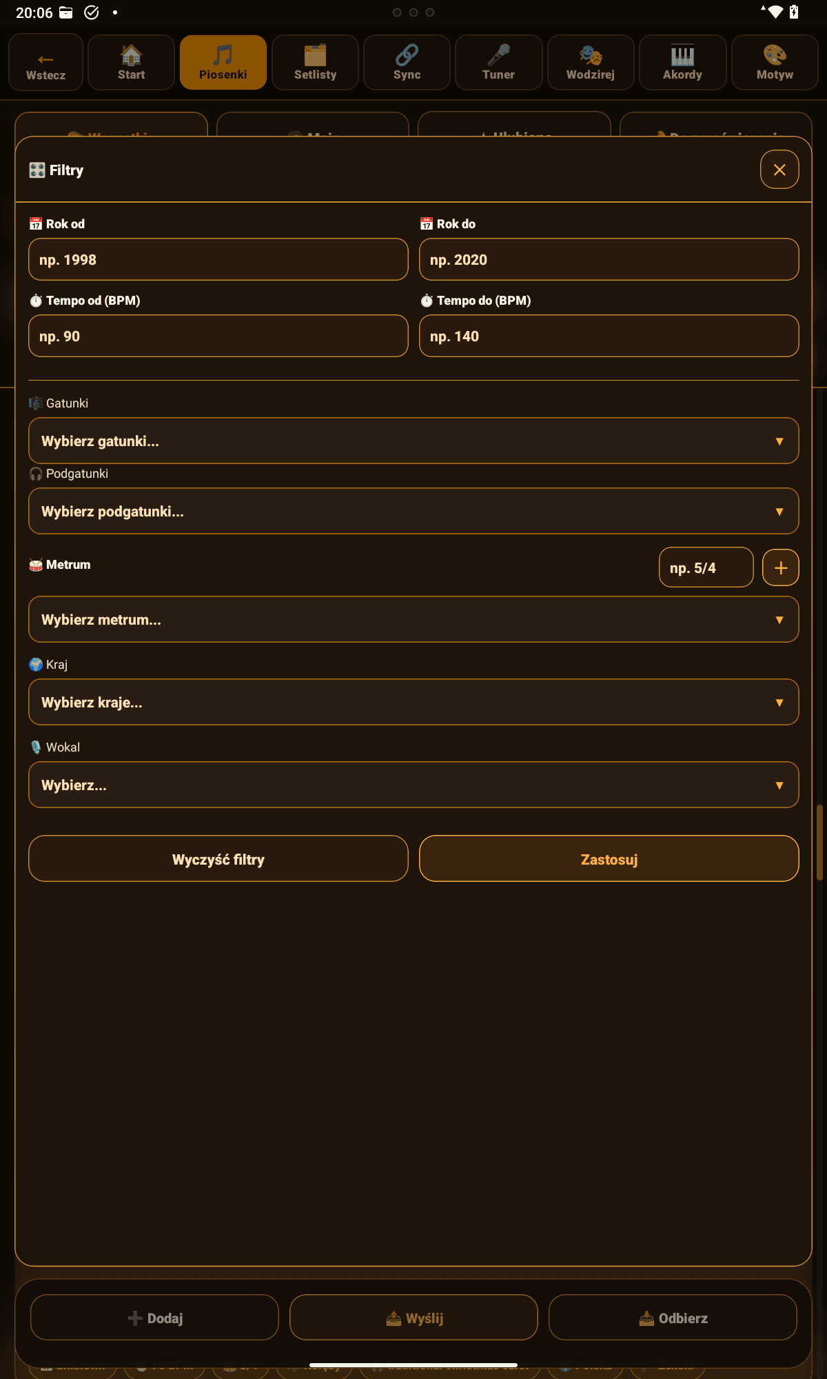 Symphonie – filtry piosenek