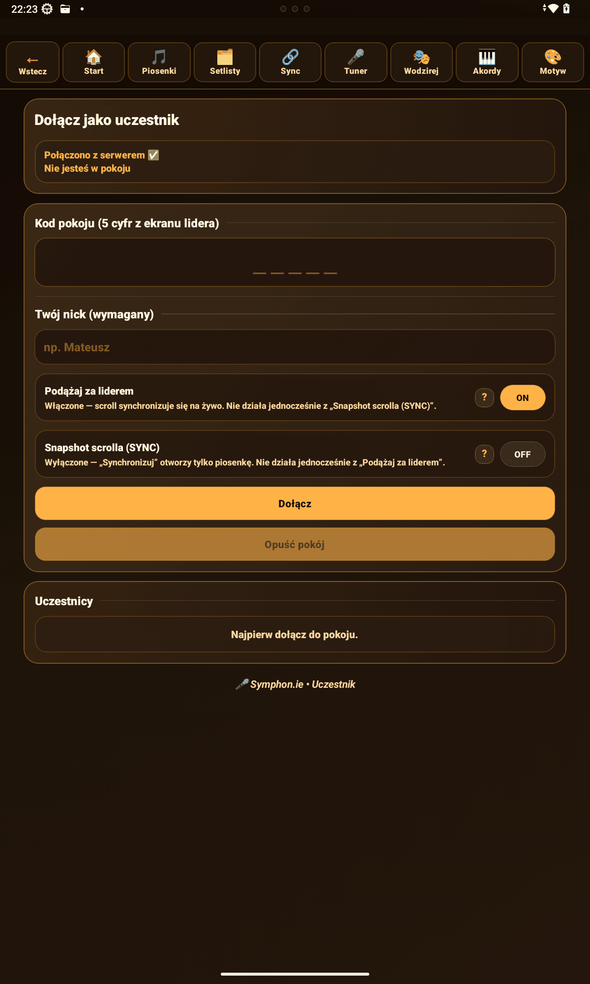 Symphonie – ekran uczestnika