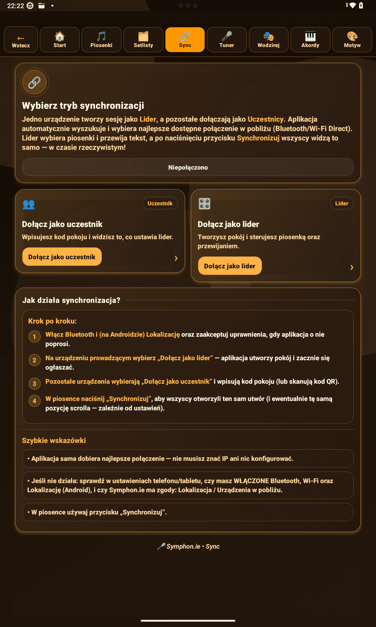 Symphonie – synchronizacja