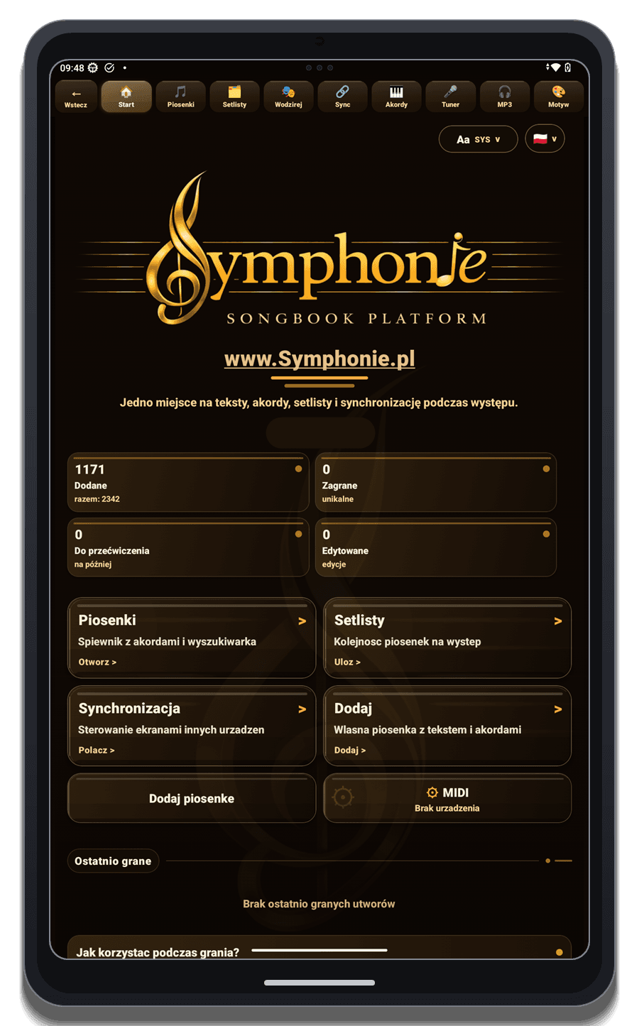 Start - Dashboard der ganzen App 1