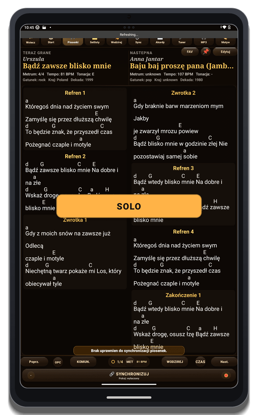 Songansicht - live spielen 5