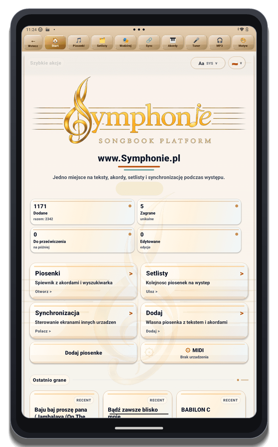Start - Dashboard der ganzen App 2